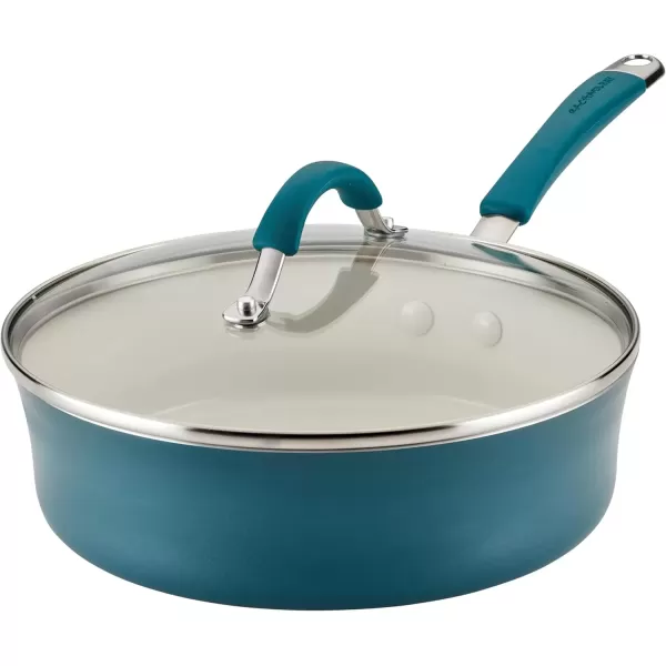 imageRachael Ray Cucina Ceramic Nonstick Saute Pan with Lid 3 Quart Non Stick Sauteuse Pan Dishwasher Safe  AlmondMarine Blue