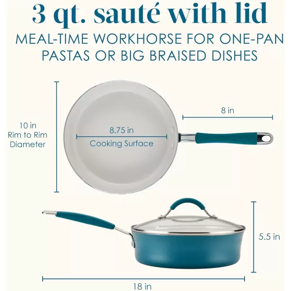 imageRachael Ray Cucina Ceramic Nonstick Saute Pan with Lid 3 Quart Non Stick Sauteuse Pan Dishwasher Safe  AlmondMarine Blue