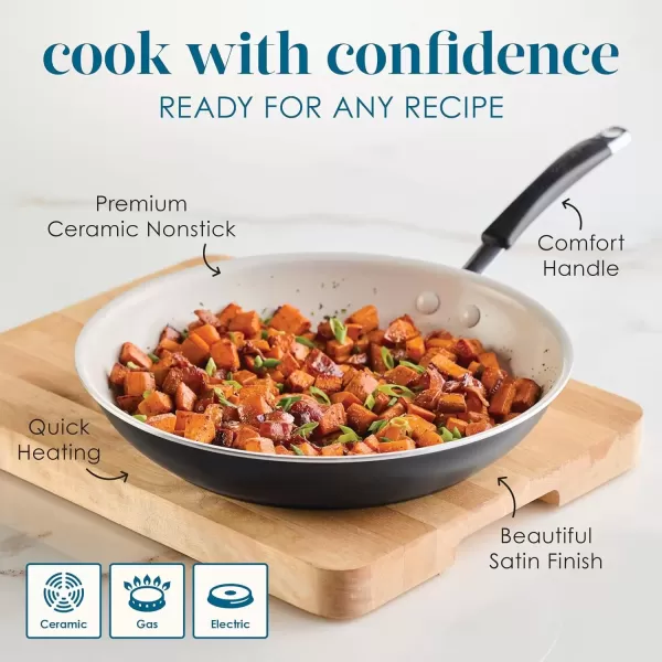 imageRachael Ray Cucina Ceramic Nonstick Saute Pan with Lid 3 Quart Non Stick Sauteuse Pan Dishwasher Safe  AlmondPeppercorn