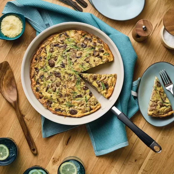 imageRachael Ray Cucina Ceramic Nonstick Saute Pan with Lid 3 Quart Non Stick Sauteuse Pan Dishwasher Safe  AlmondPeppercorn