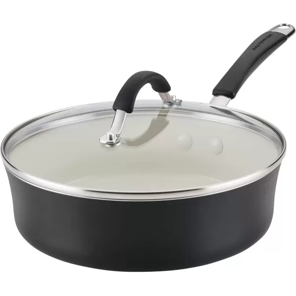 imageRachael Ray Cucina Ceramic Nonstick Saute Pan with Lid 3 Quart Non Stick Sauteuse Pan Dishwasher Safe  AlmondPeppercorn