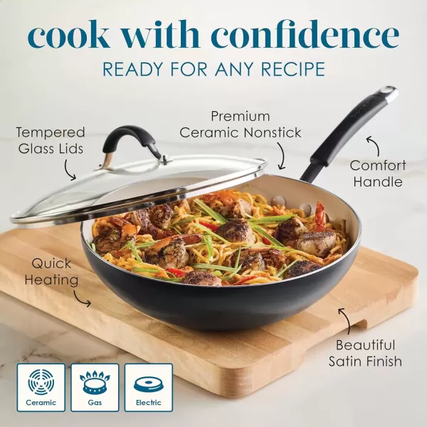 imageRachael Ray Cucina Ceramic Nonstick Saute Pan with Lid 3 Quart Non Stick Sauteuse Pan Dishwasher Safe  AlmondPeppercorn