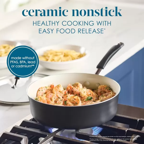 imageRachael Ray Cucina Ceramic Nonstick Saute Pan with Lid 3 Quart Non Stick Sauteuse Pan Dishwasher Safe  AlmondPeppercorn