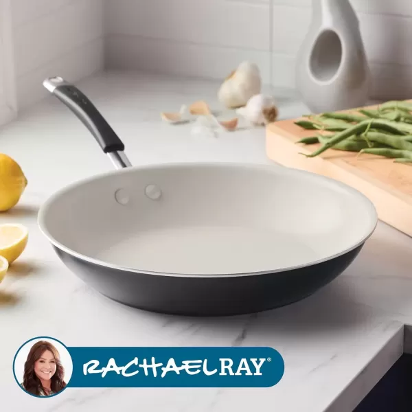 imageRachael Ray Cucina Ceramic Nonstick Saute Pan with Lid 3 Quart Non Stick Sauteuse Pan Dishwasher Safe  AlmondPeppercorn