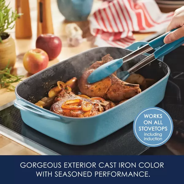 imageRachael Ray NITRO Cast Iron Roasting Lasagna PanBaking Dish RoasterRectangular 9 Inch x 13 Inch RedAgave Blue
