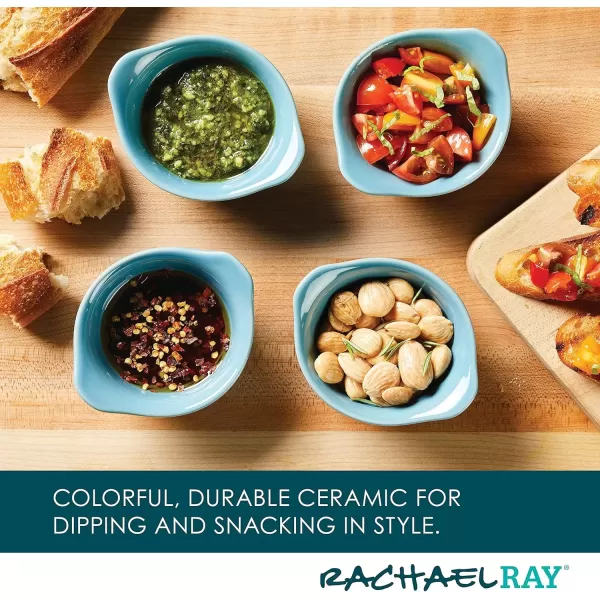 imageRachael Ray Solid Glaze Ceramics Round RamekinsDipping Cup Set 4 Piece Agave BlueAgave Blue