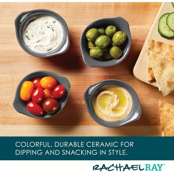 imageRachael Ray Solid Glaze Ceramics Round RamekinsDipping Cup Set 4 Piece Agave BlueGray