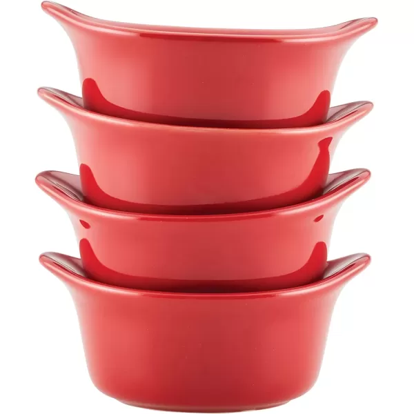 imageRachael Ray Solid Glaze Ceramics Round RamekinsDipping Cup Set 4 Piece Agave BlueRed