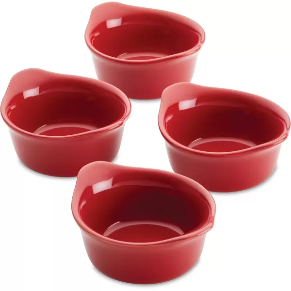 imageRachael Ray Solid Glaze Ceramics Round RamekinsDipping Cup Set 4 Piece Agave BlueRed