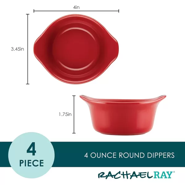 imageRachael Ray Solid Glaze Ceramics Round RamekinsDipping Cup Set 4 Piece Agave BlueRed