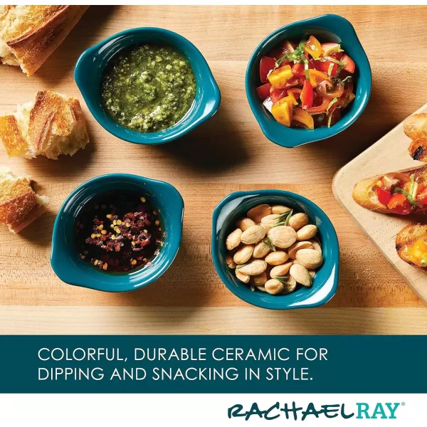 imageRachael Ray Solid Glaze Ceramics Round RamekinsDipping Cup Set 4 Piece Agave BlueTeal