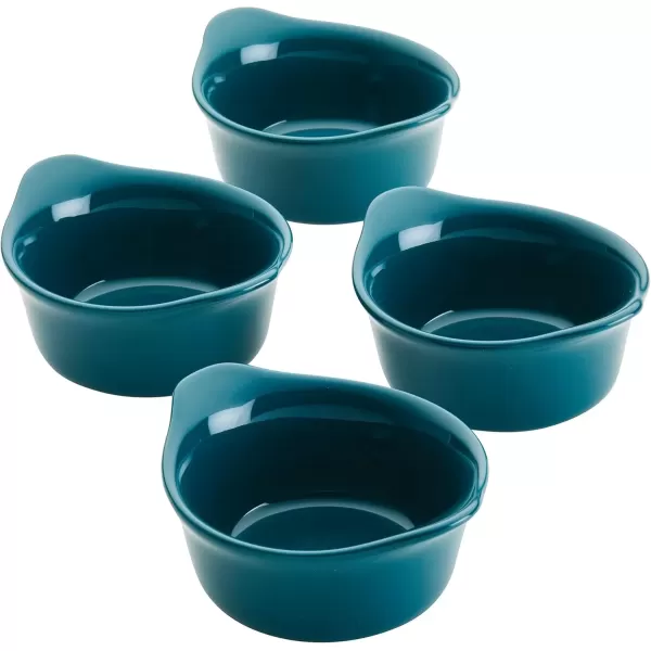imageRachael Ray Solid Glaze Ceramics Round RamekinsDipping Cup Set 4 Piece Agave BlueTeal