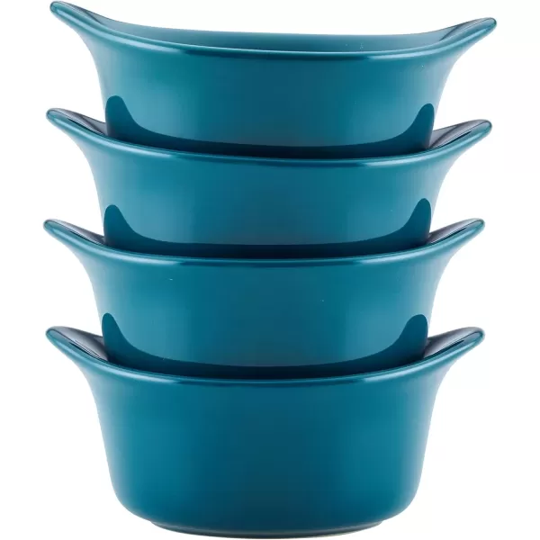 imageRachael Ray Solid Glaze Ceramics Round RamekinsDipping Cup Set 4 Piece Agave BlueTeal