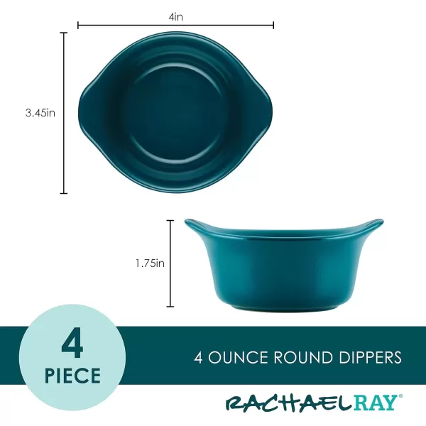 imageRachael Ray Solid Glaze Ceramics Round RamekinsDipping Cup Set 4 Piece Agave BlueTeal