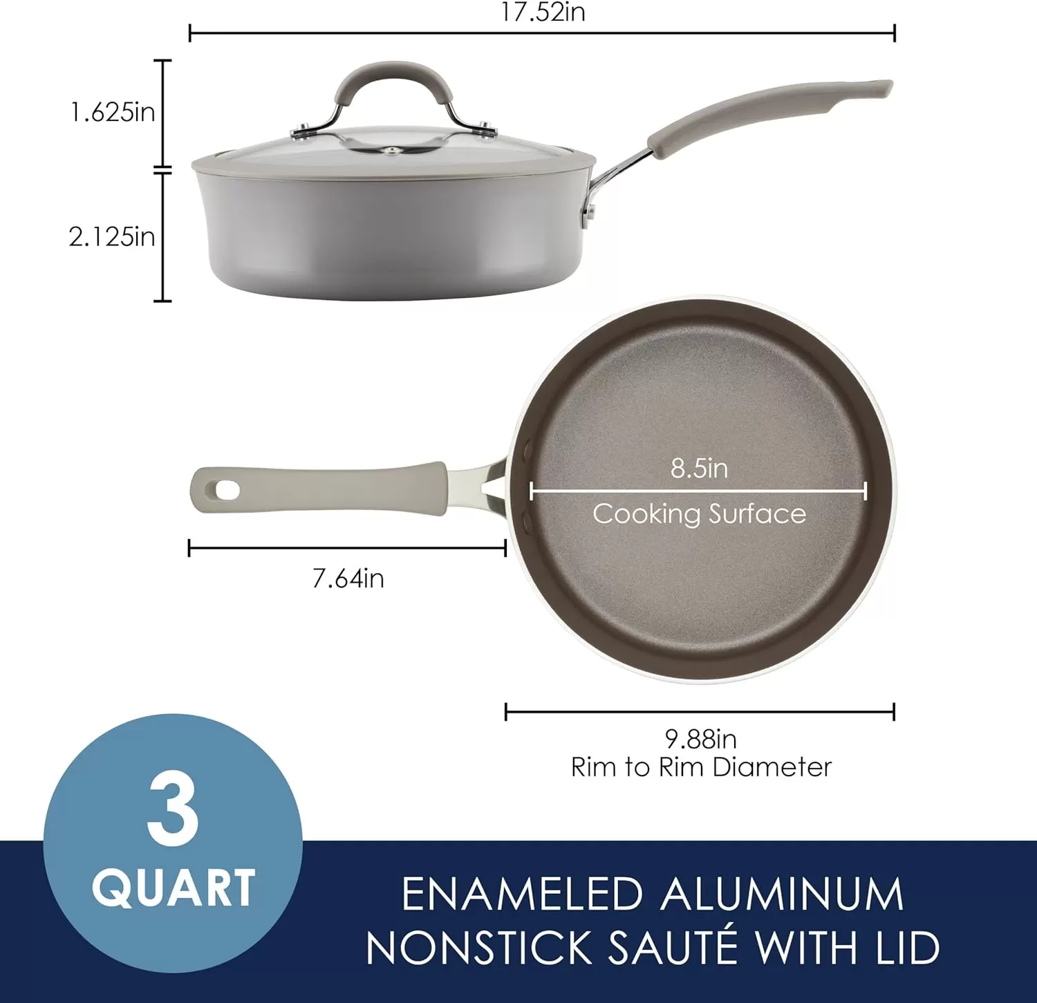 Padella Antiaderente Rachael Ray Cook+Create 3L Grigia Per Salse E Pasta Adatta Al Forno