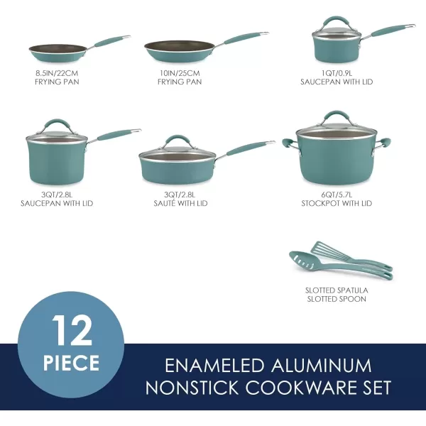 imageRachael Ray  16802 Rachael Ray Cucina Nonstick Cookware Pots and Pans Set 12 Piece Sea Salt GrayAgave Blue
