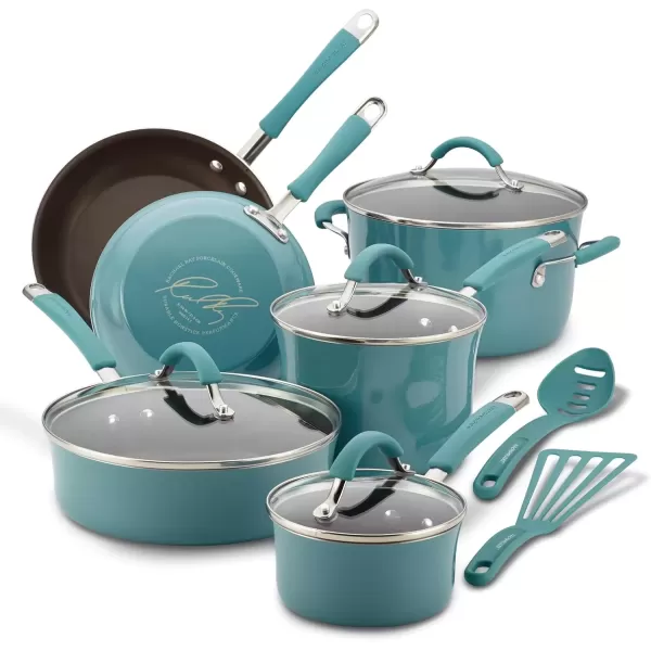 imageRachael Ray  16802 Rachael Ray Cucina Nonstick Cookware Pots and Pans Set 12 Piece Sea Salt GrayAgave Blue