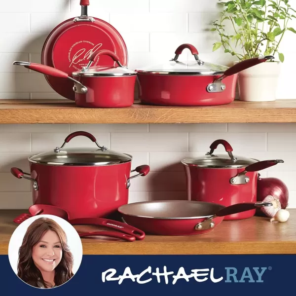 imageRachael Ray  16802 Rachael Ray Cucina Nonstick Cookware Pots and Pans Set 12 Piece Sea Salt GrayCranberry Red