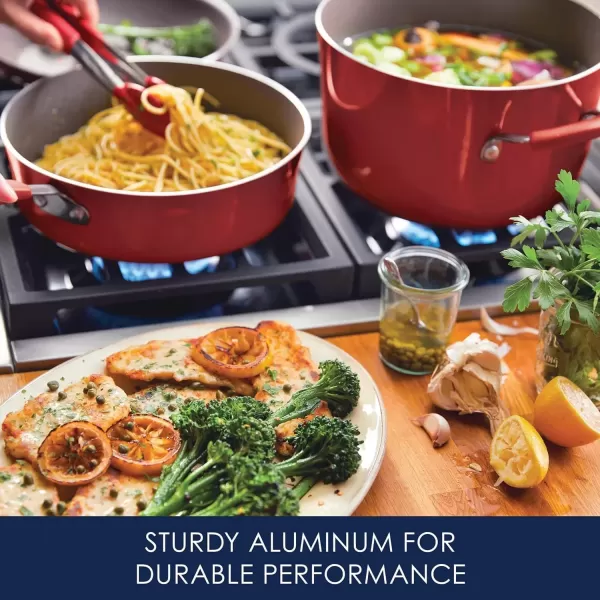 imageRachael Ray  16802 Rachael Ray Cucina Nonstick Cookware Pots and Pans Set 12 Piece Sea Salt GrayCranberry Red