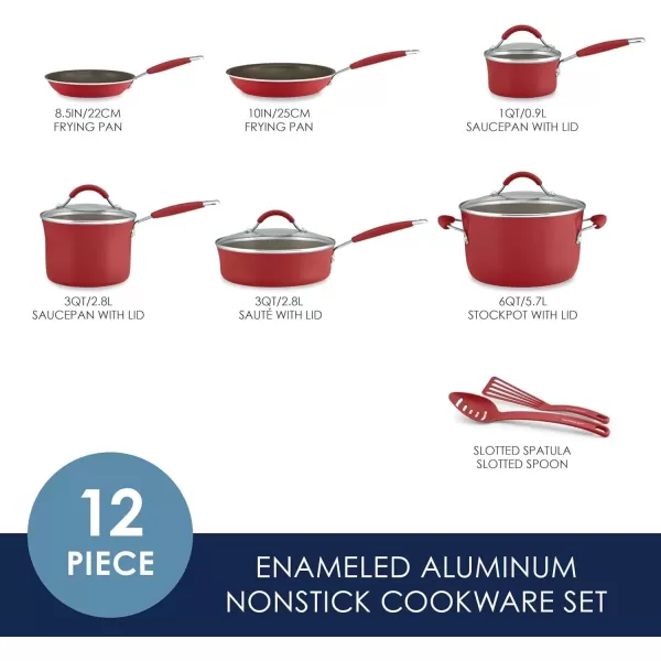 imageRachael Ray  16802 Rachael Ray Cucina Nonstick Cookware Pots and Pans Set 12 Piece Sea Salt GrayCranberry Red