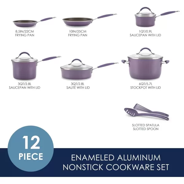 imageRachael Ray  16802 Rachael Ray Cucina Nonstick Cookware Pots and Pans Set 12 Piece Sea Salt GrayLavender Purple
