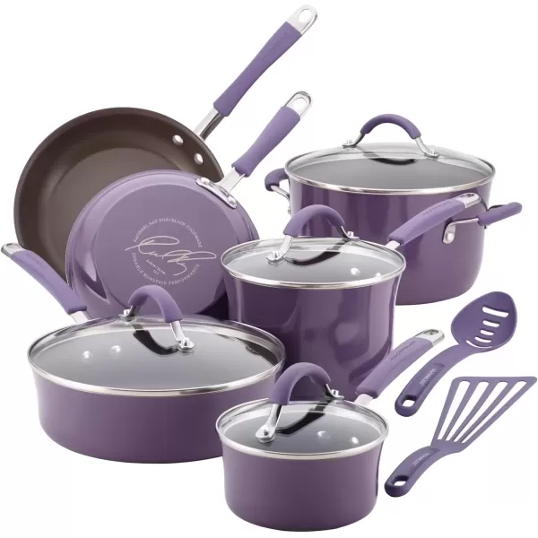 imageRachael Ray  16802 Rachael Ray Cucina Nonstick Cookware Pots and Pans Set 12 Piece Sea Salt GrayLavender Purple