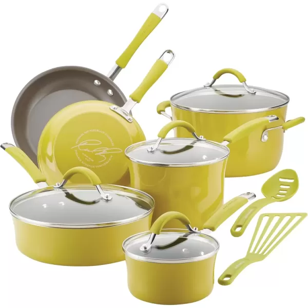 imageRachael Ray  16802 Rachael Ray Cucina Nonstick Cookware Pots and Pans Set 12 Piece Sea Salt GrayLemon Grass Green