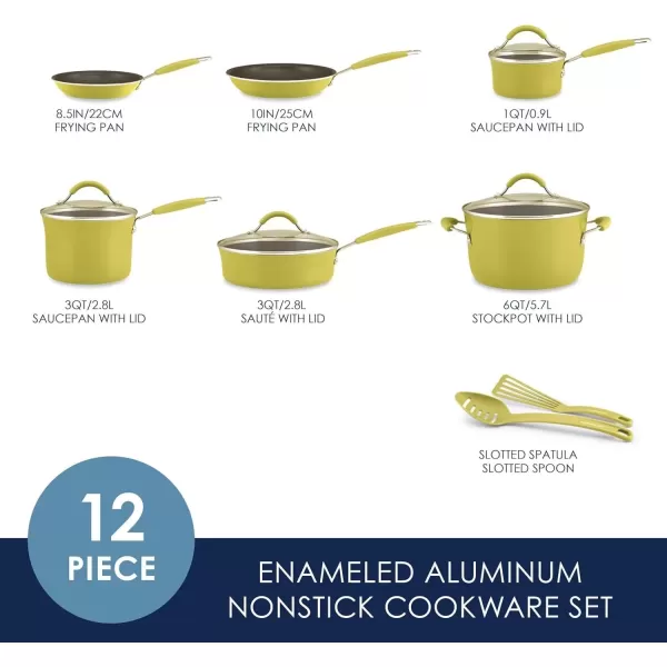 imageRachael Ray  16802 Rachael Ray Cucina Nonstick Cookware Pots and Pans Set 12 Piece Sea Salt GrayLemon Grass Green