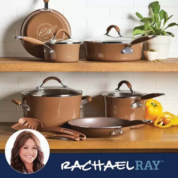 imageRachael Ray  16802 Rachael Ray Cucina Nonstick Cookware Pots and Pans Set 12 Piece Sea Salt GrayMushroom Brown