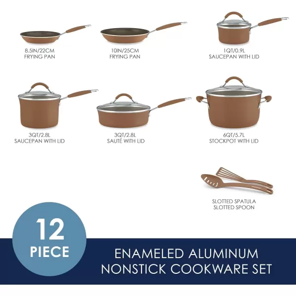 imageRachael Ray  16802 Rachael Ray Cucina Nonstick Cookware Pots and Pans Set 12 Piece Sea Salt GrayMushroom Brown