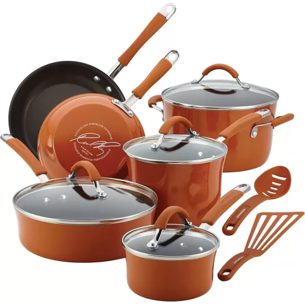 imageRachael Ray  16802 Rachael Ray Cucina Nonstick Cookware Pots and Pans Set 12 Piece Sea Salt GrayPumpkin Orange