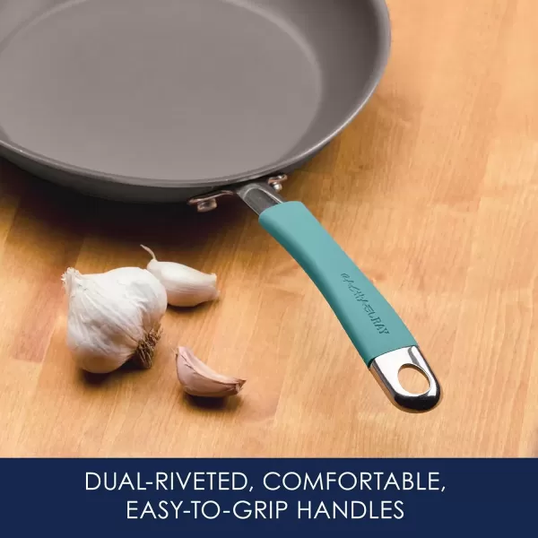 imageRachael Ray 87633 Cucina Hard Anodized Nonstick Frying Pan Set  Fry Pan Set  Hard Anodized Skillet Set  925 Inch and 115 Inch GrayGray with Blue Handles
