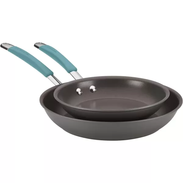 imageRachael Ray 87633 Cucina Hard Anodized Nonstick Frying Pan Set  Fry Pan Set  Hard Anodized Skillet Set  925 Inch and 115 Inch GrayGray with Blue Handles