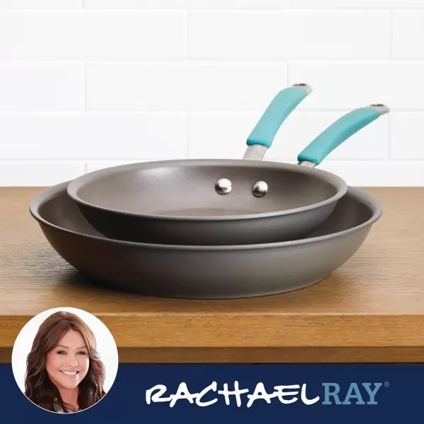 imageRachael Ray 87633 Cucina Hard Anodized Nonstick Frying Pan Set  Fry Pan Set  Hard Anodized Skillet Set  925 Inch and 115 Inch GrayGray with Blue Handles