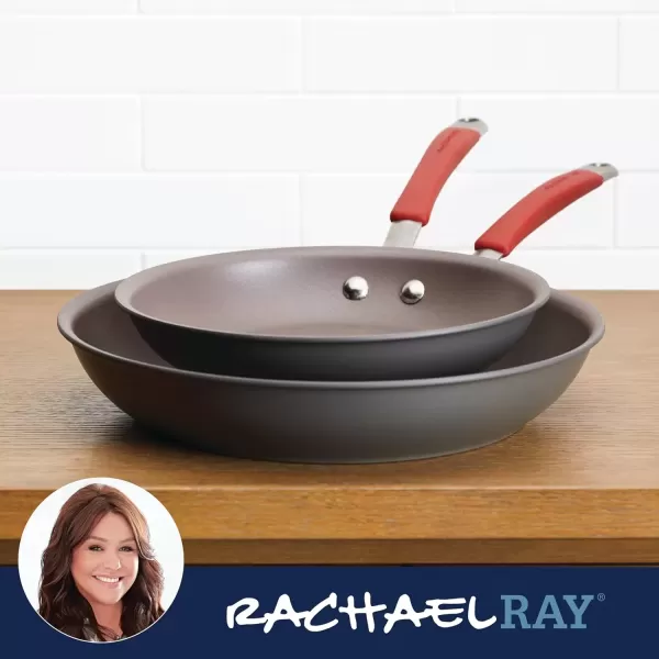 imageRachael Ray 87633 Cucina Hard Anodized Nonstick Frying Pan Set  Fry Pan Set  Hard Anodized Skillet Set  925 Inch and 115 Inch GrayGray with Red Handles