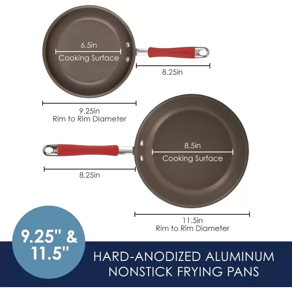 imageRachael Ray 87633 Cucina Hard Anodized Nonstick Frying Pan Set  Fry Pan Set  Hard Anodized Skillet Set  925 Inch and 115 Inch GrayGray with Red Handles