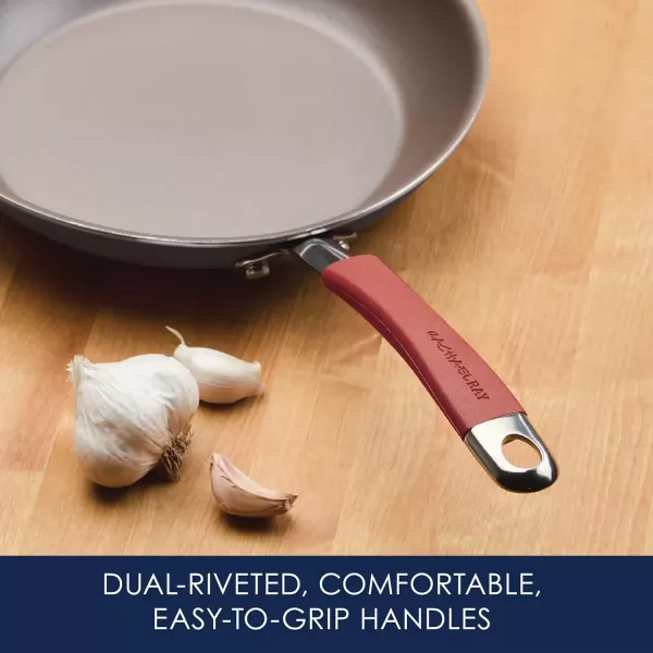 imageRachael Ray 87633 Cucina Hard Anodized Nonstick Frying Pan Set  Fry Pan Set  Hard Anodized Skillet Set  925 Inch and 115 Inch GrayGray with Red Handles