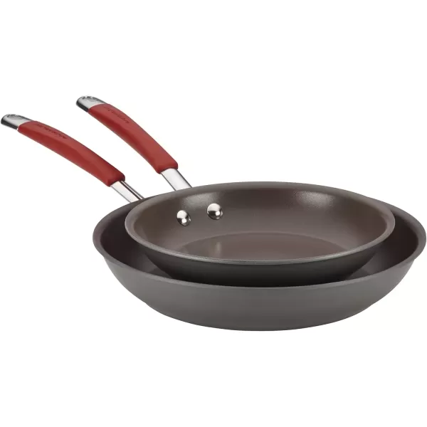 imageRachael Ray 87633 Cucina Hard Anodized Nonstick Frying Pan Set  Fry Pan Set  Hard Anodized Skillet Set  925 Inch and 115 Inch GrayGray with Red Handles