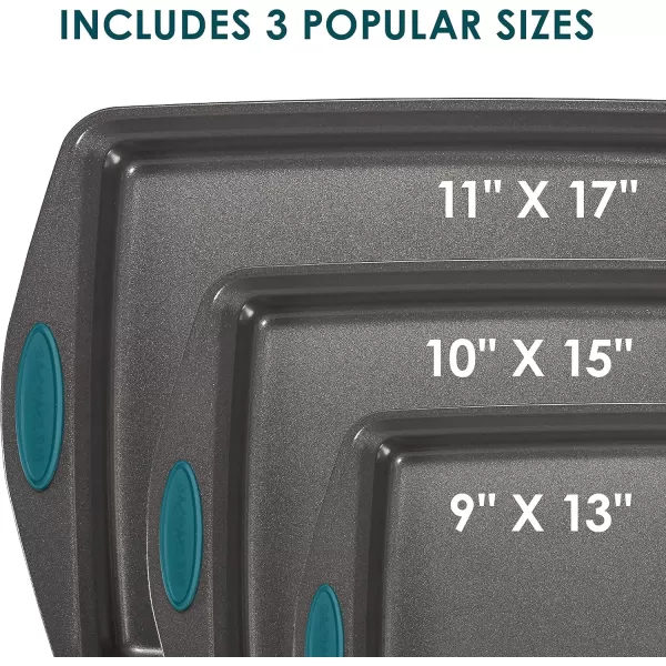 imageRachael Ray Bakeware Nonstick Cookie Pan Set 3Piece Gray with Marine Blue Grips