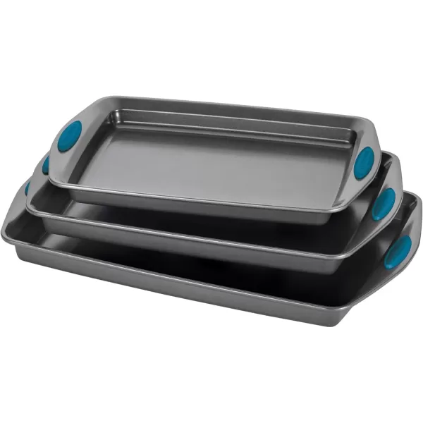 imageRachael Ray Bakeware Nonstick Cookie Pan Set 3Piece Gray with Marine Blue Grips