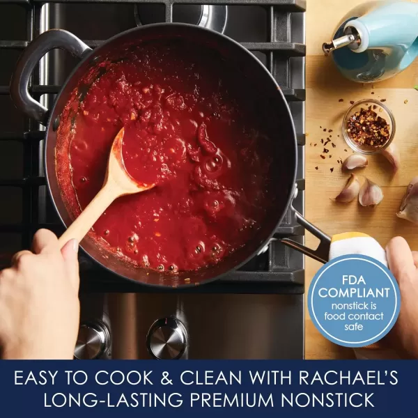 imageRachael Ray Cook  Create Hard Anodized Nonstick Saucier PanSaucepan with Lid and Helper Handle 45 Quart  Black45 Quarts