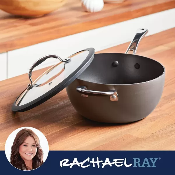imageRachael Ray Cook  Create Hard Anodized Nonstick Saucier PanSaucepan with Lid and Helper Handle 45 Quart  Black45 Quarts