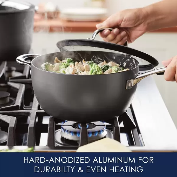 imageRachael Ray Cook  Create Hard Anodized Nonstick Saucier PanSaucepan with Lid and Helper Handle 45 Quart  Black45 Quarts