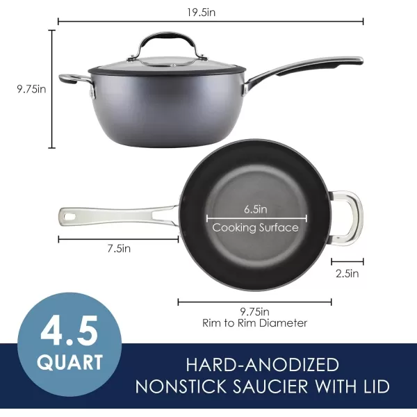imageRachael Ray Cook  Create Hard Anodized Nonstick Saucier PanSaucepan with Lid and Helper Handle 45 Quart  Black45 Quarts