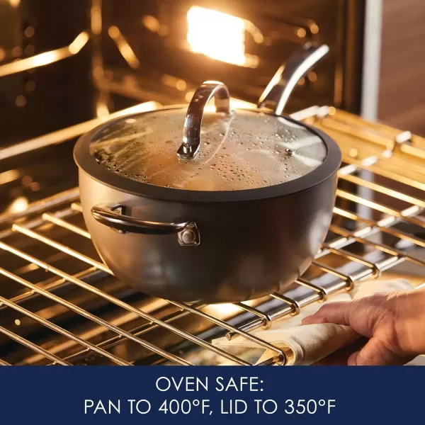 imageRachael Ray Cook  Create Hard Anodized Nonstick Saucier PanSaucepan with Lid and Helper Handle 45 Quart  Black45 Quarts