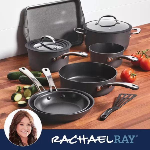 imageRachael Ray Cook  Create Hard Anodized Nonstick Saucier PanSaucepan with Lid and Helper Handle 45 Quart  BlackCookware Set 10 Piece