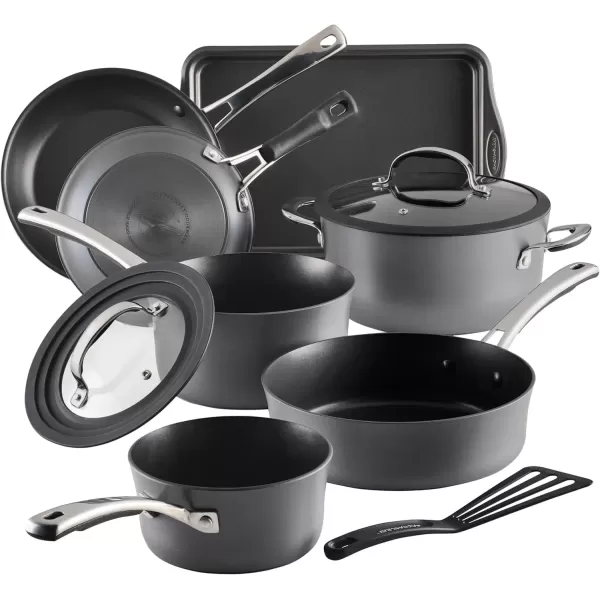imageRachael Ray Cook  Create Hard Anodized Nonstick Saucier PanSaucepan with Lid and Helper Handle 45 Quart  BlackCookware Set 10 Piece