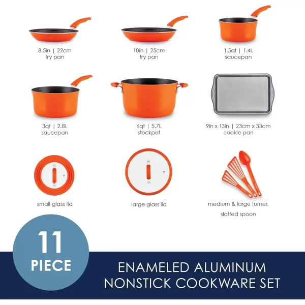 imageRachael Ray Cook  Create Nonstick Pots and Pans Set with Universal SpaceSaving Lids Baking PanCookie Sheet and Kitchen Cooking Tools Cookware Set 11 Piece  Orange