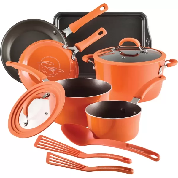 imageRachael Ray Cook  Create Nonstick Pots and Pans Set with Universal SpaceSaving Lids Baking PanCookie Sheet and Kitchen Cooking Tools Cookware Set 11 Piece  Orange