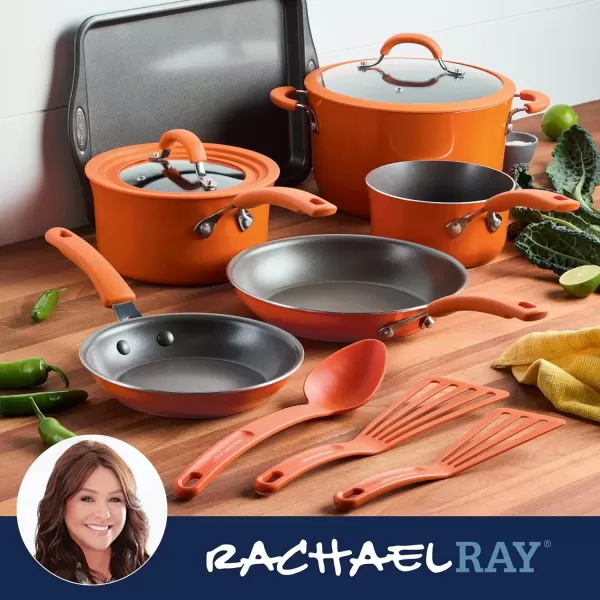 imageRachael Ray Cook  Create Nonstick Pots and Pans Set with Universal SpaceSaving Lids Baking PanCookie Sheet and Kitchen Cooking Tools Cookware Set 11 Piece  Orange